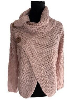 Miracle Dusty Pink Waffle-Knit Button Cowl Sweater